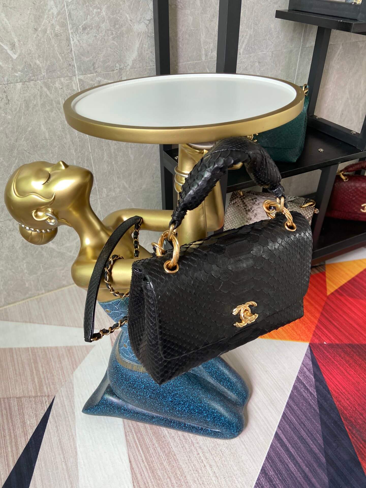 as2044 handbag blue black leather