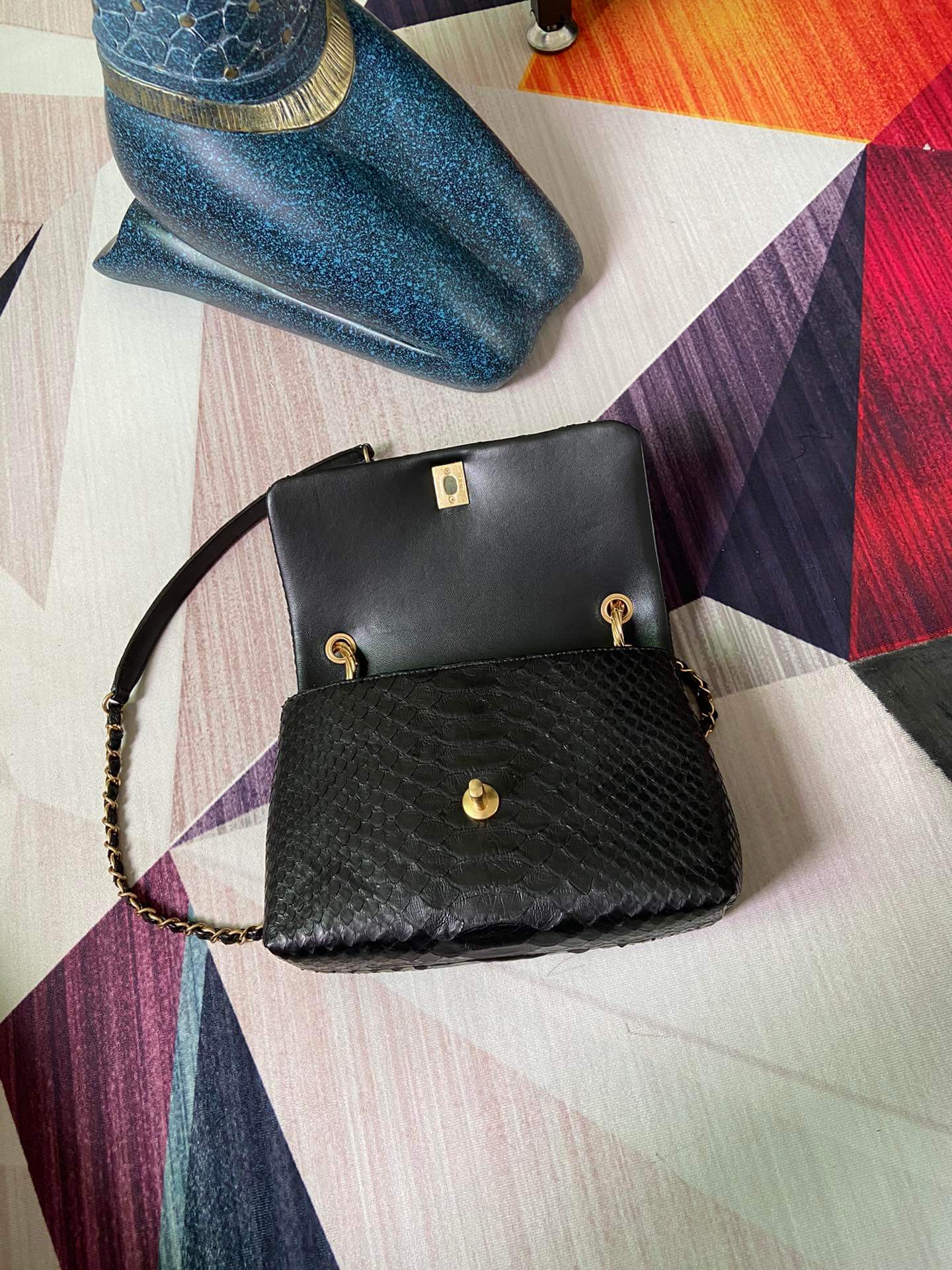 as2044 handbag blue black leather
