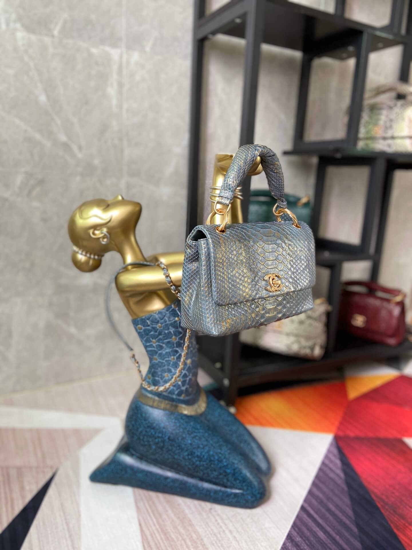 as2044 handbag blue black leather