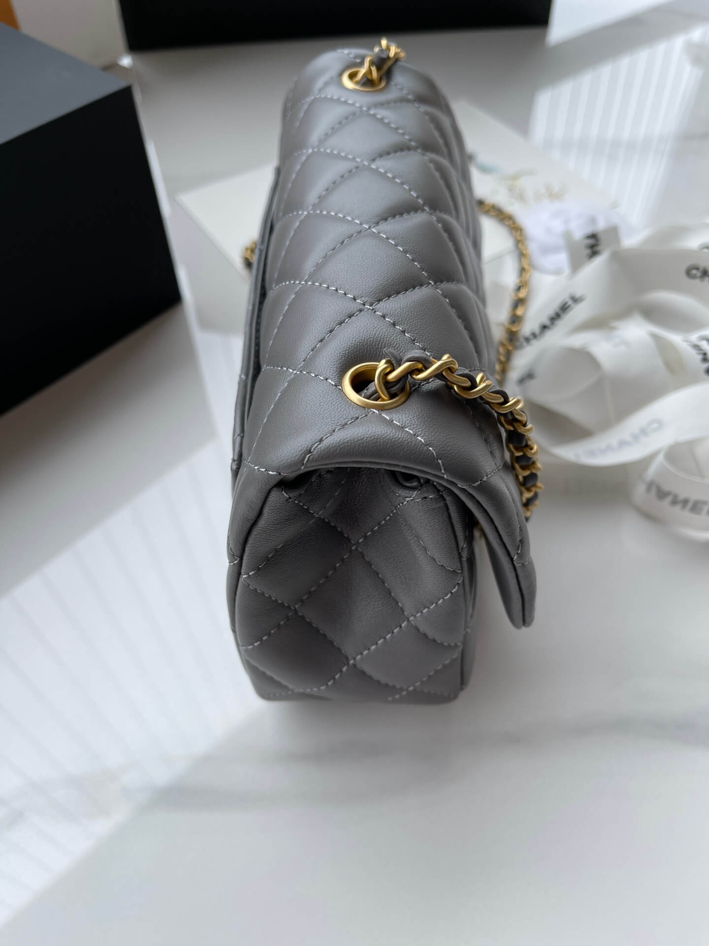 cha shoulder chain bag grey gold chain crossbody bag as1787