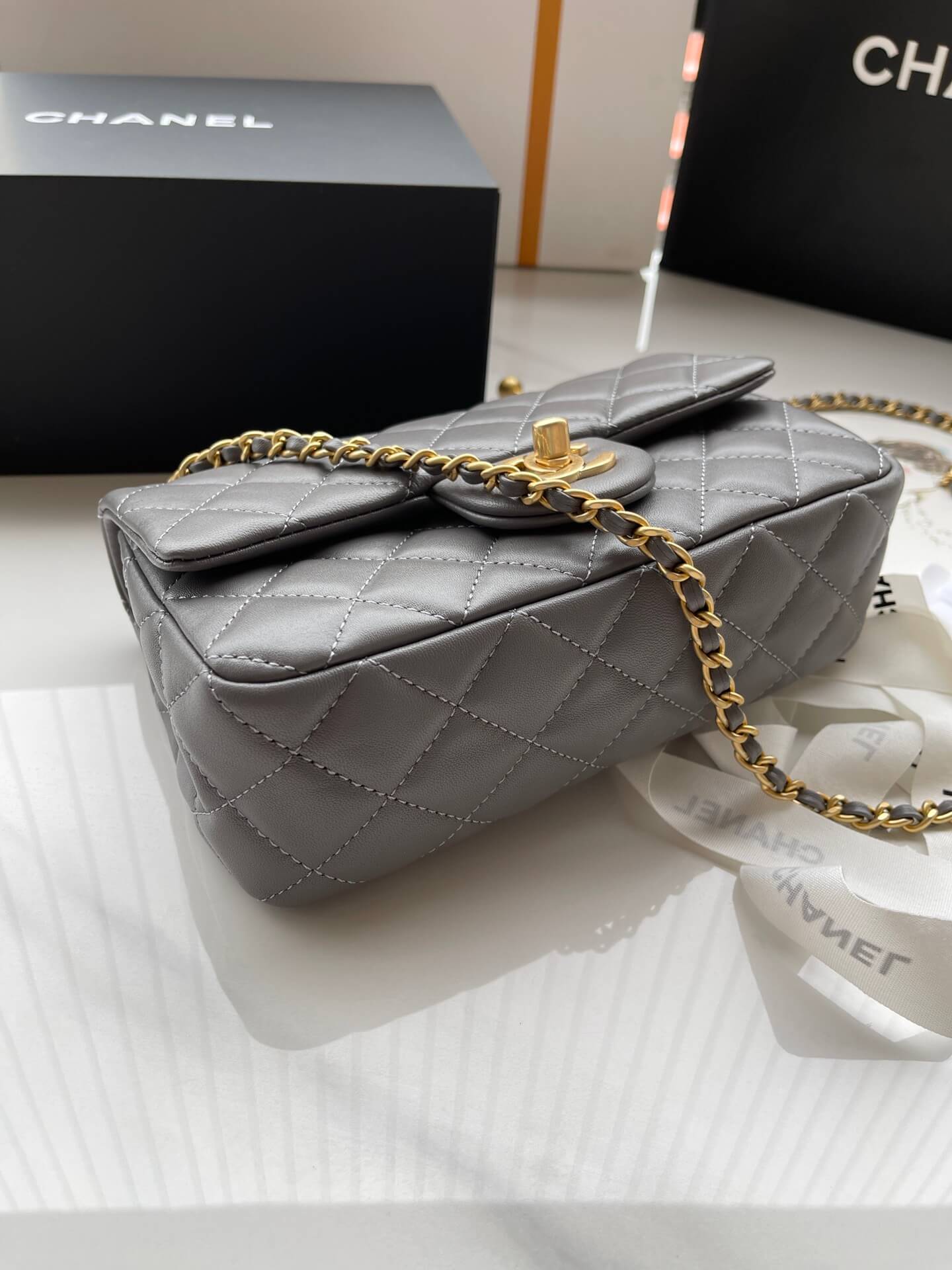 cha shoulder chain bag grey gold chain crossbody bag as1787