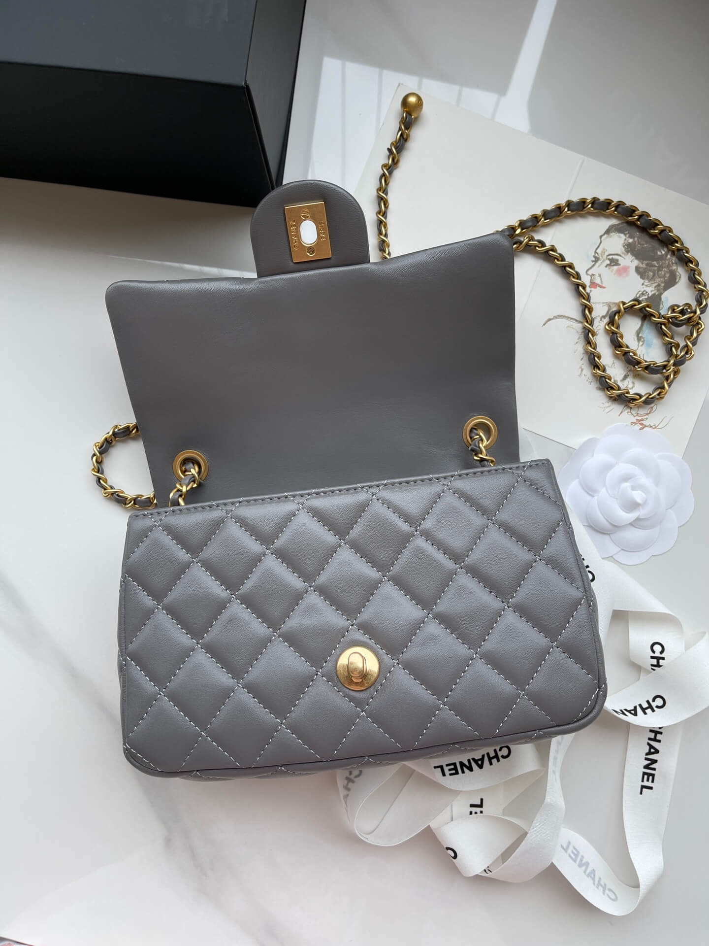 cha shoulder chain bag grey gold chain crossbody bag as1787
