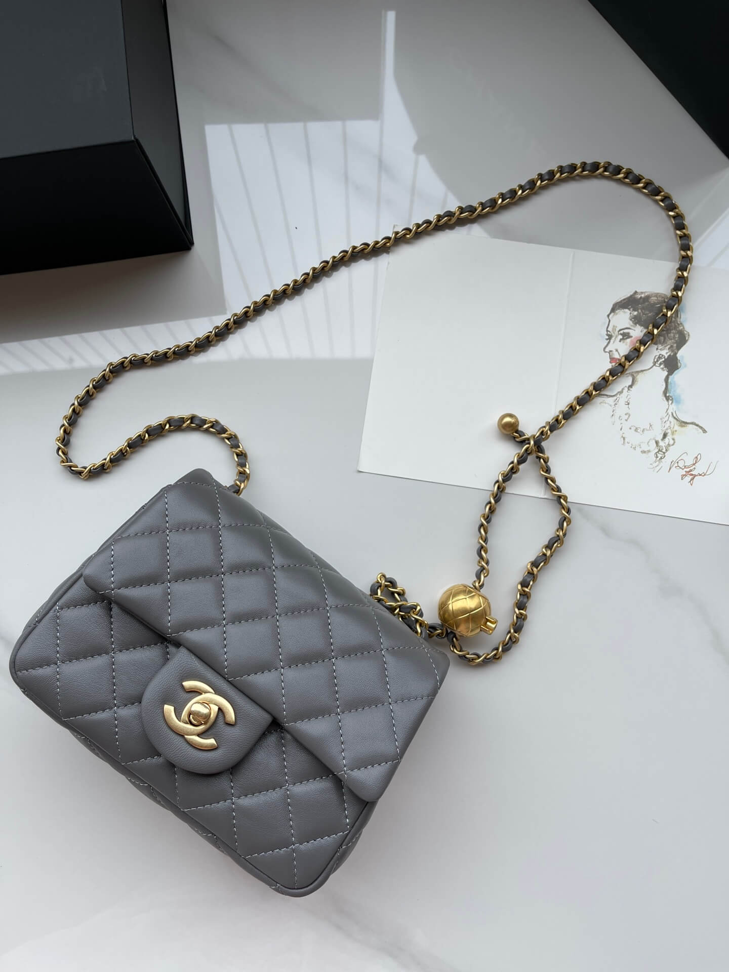 cha shoulder chain bag grey gold chain crossbody bag as1787