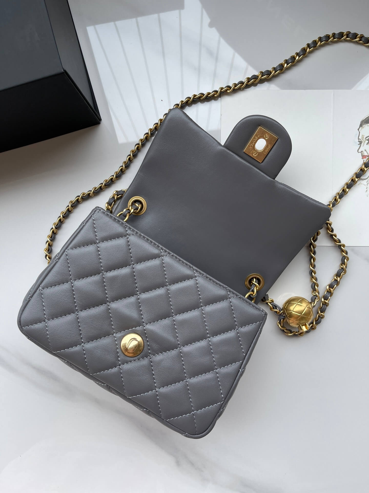 cha shoulder chain bag grey gold chain crossbody bag as1787