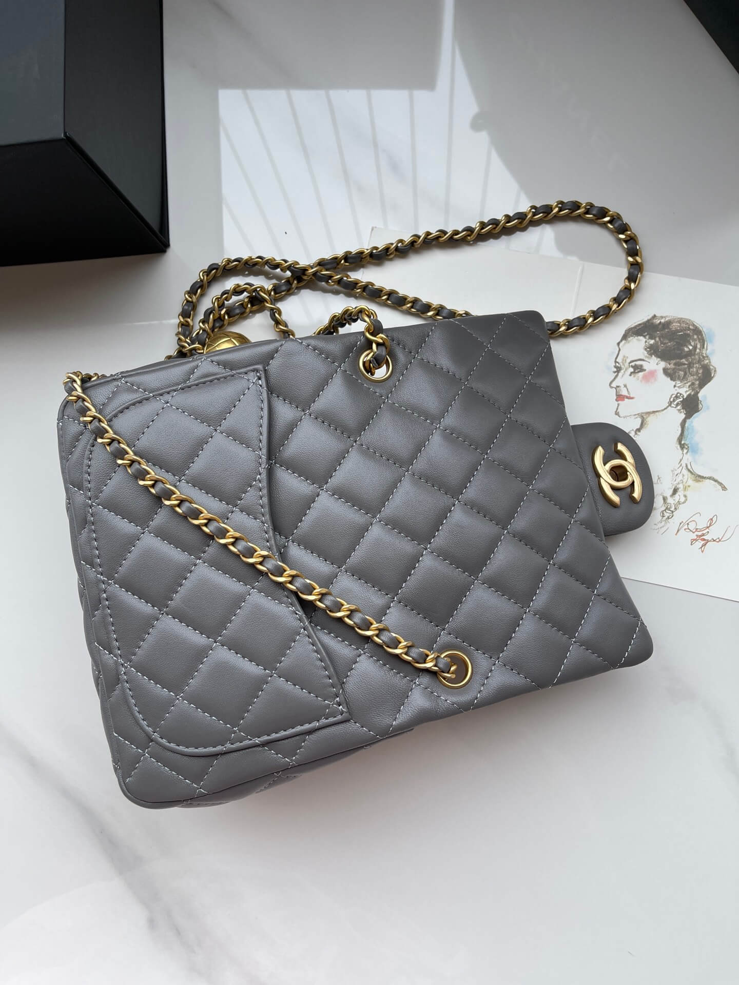 cha shoulder chain bag grey gold chain crossbody bag as1787