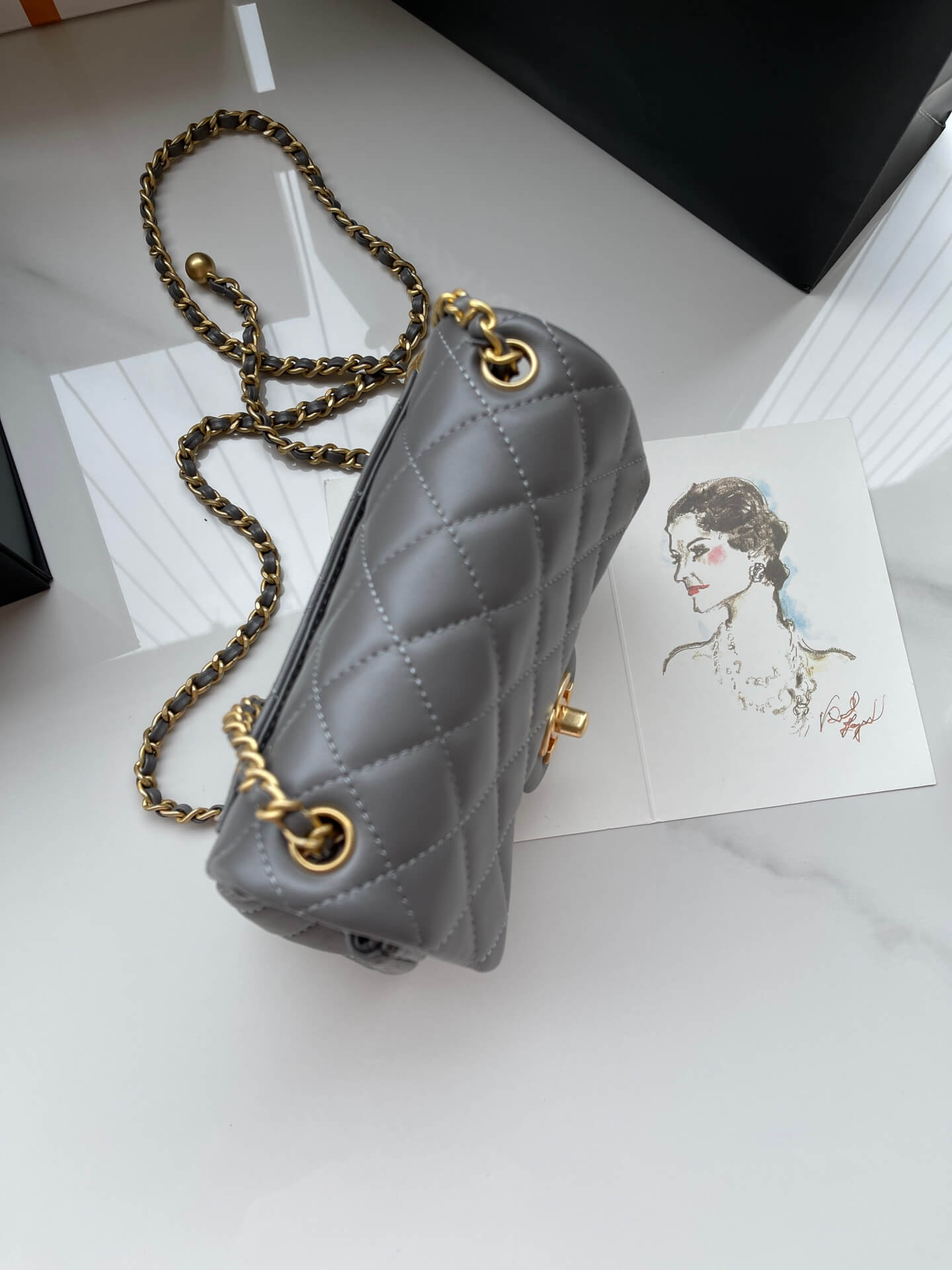 cha shoulder chain bag grey gold chain crossbody bag as1787
