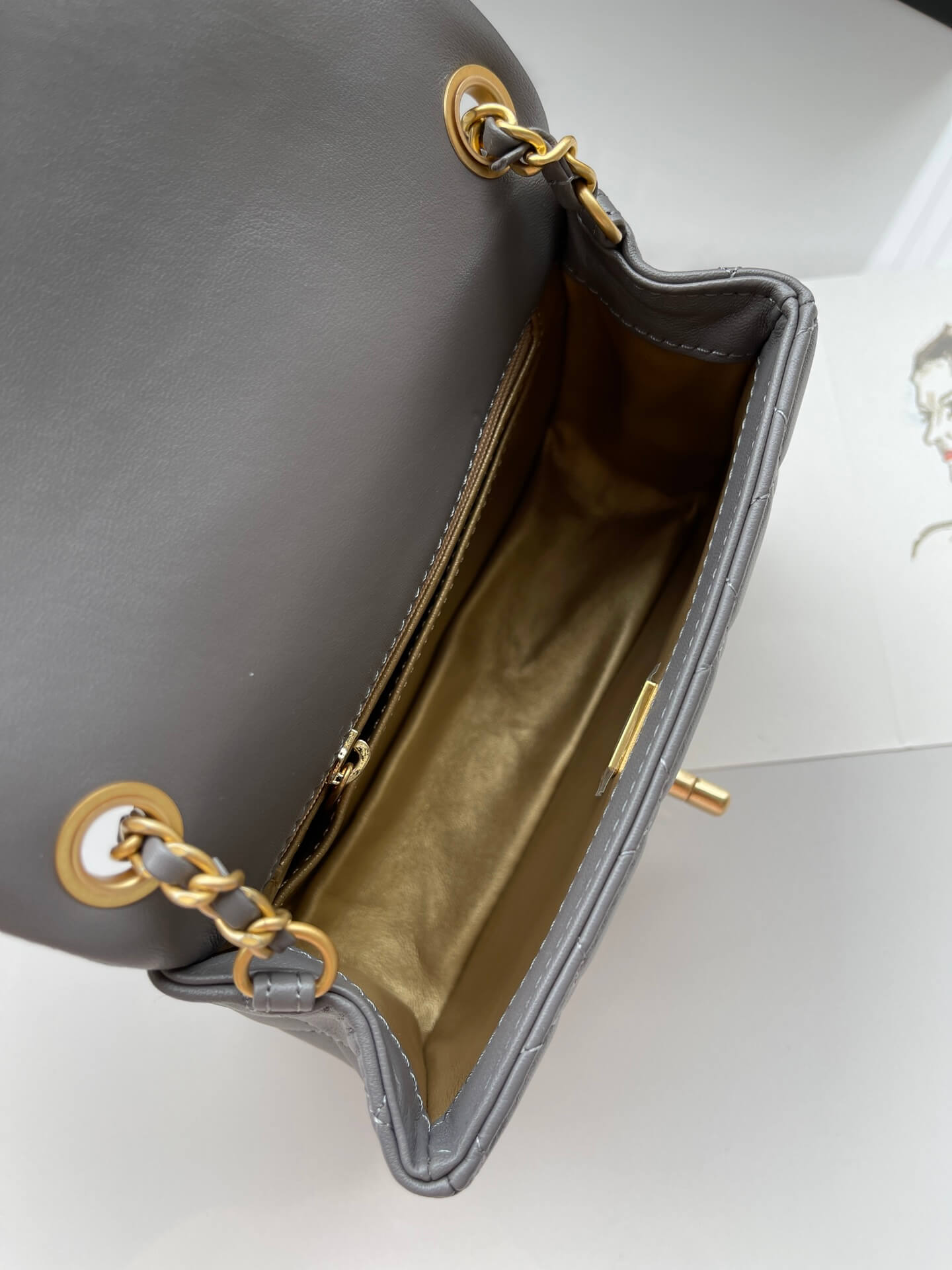 cha shoulder chain bag grey gold chain crossbody bag as1787