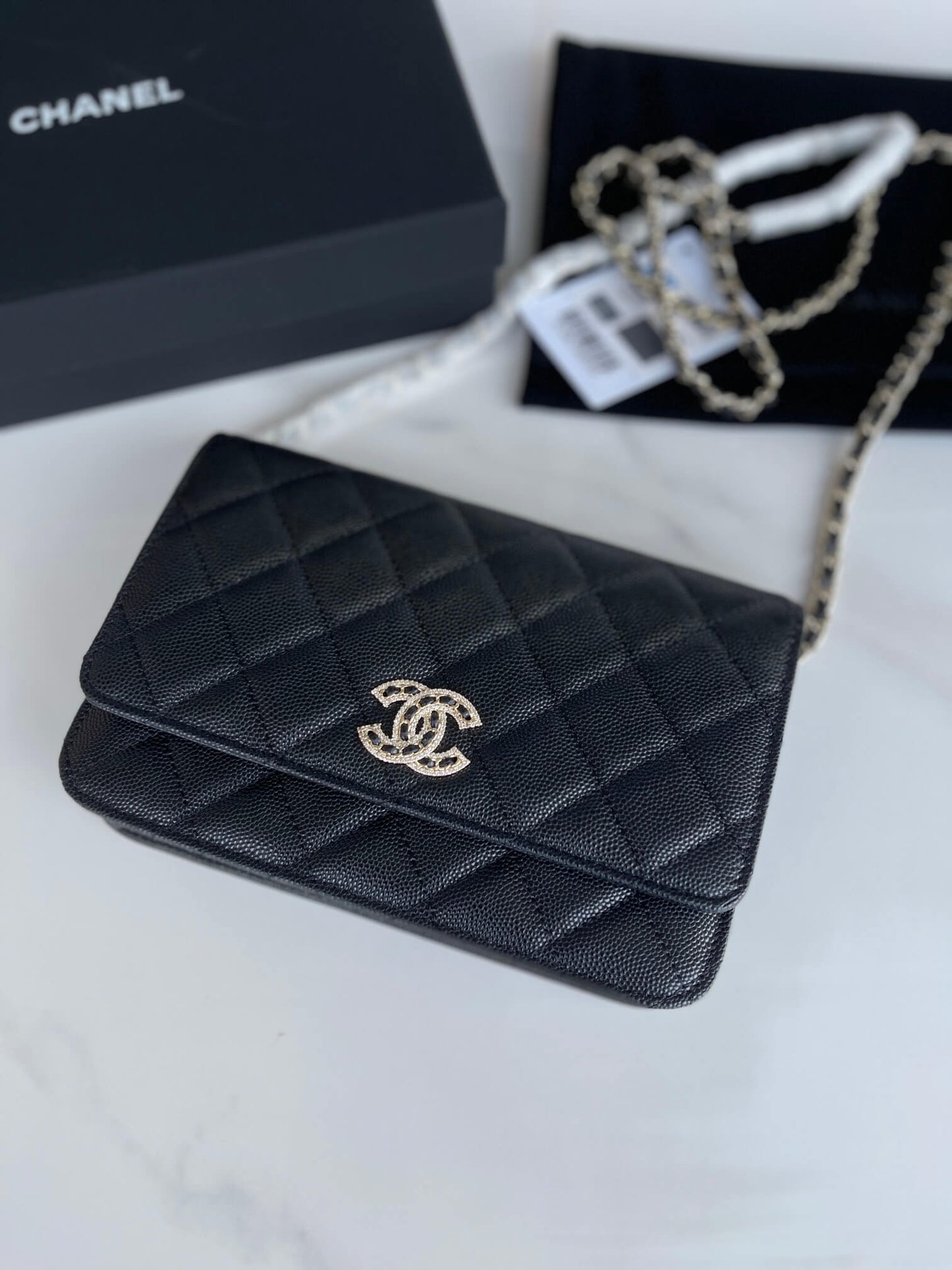 cha ap2734 woc blingbling shoulder bag cross body bags leather black white 19cm