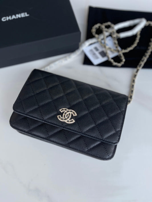 cha ap2734 woc blingbling shoulder bag cross body bags leather black white 19cm