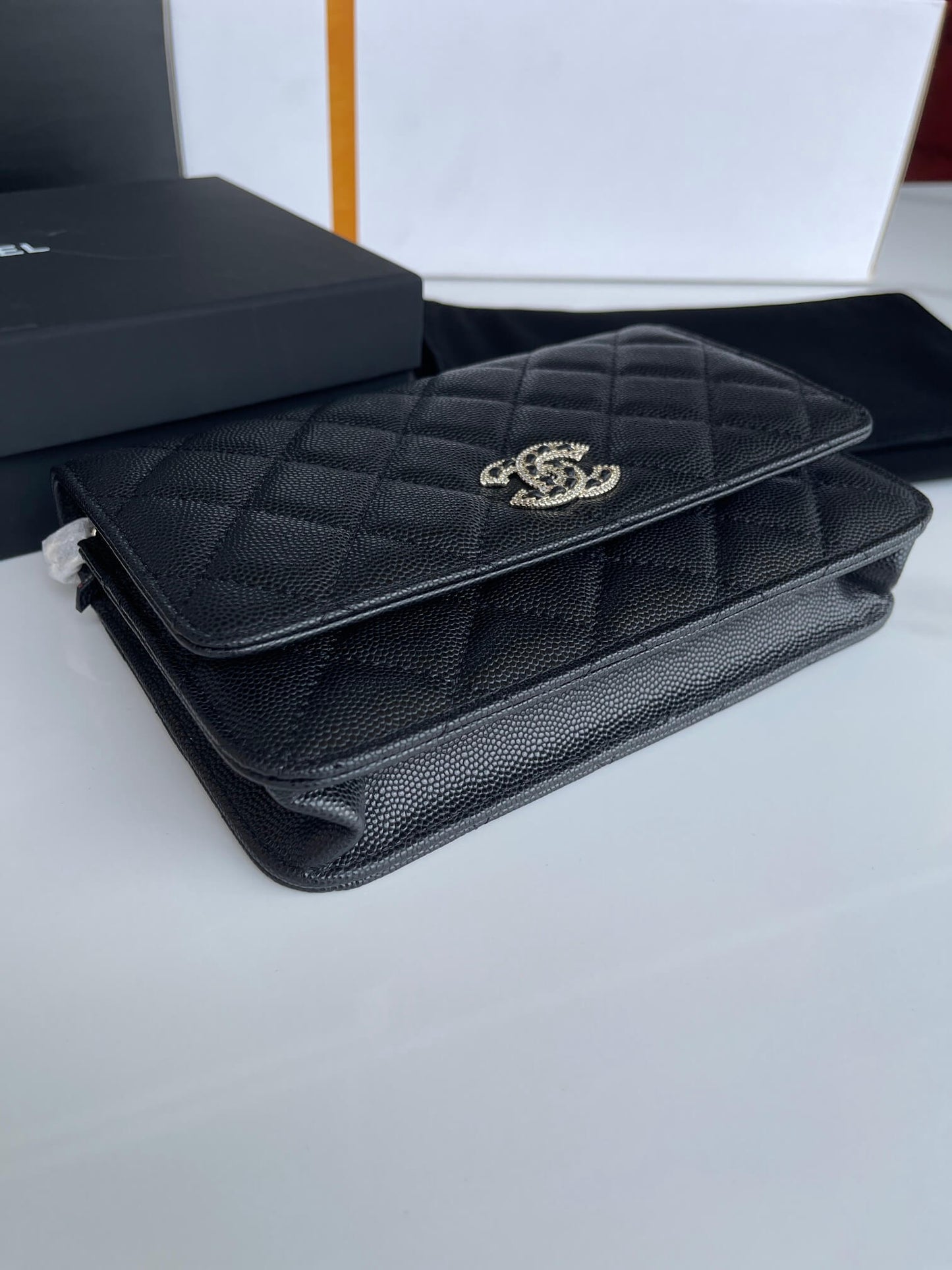 cha ap2734 woc blingbling shoulder bag cross body bags leather black white 19cm