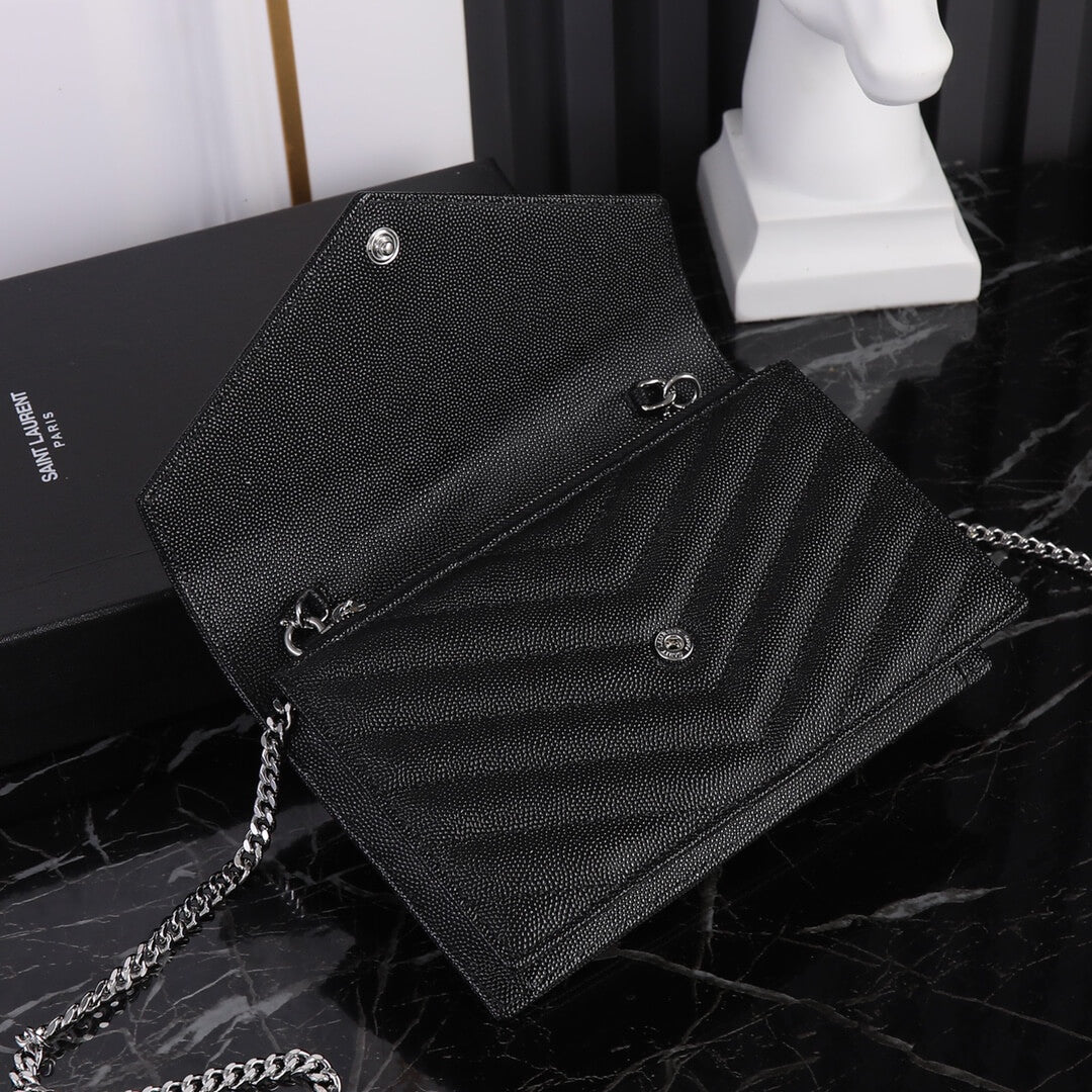 y s l kate shoulder bag black caviar leather silver chain small 393953