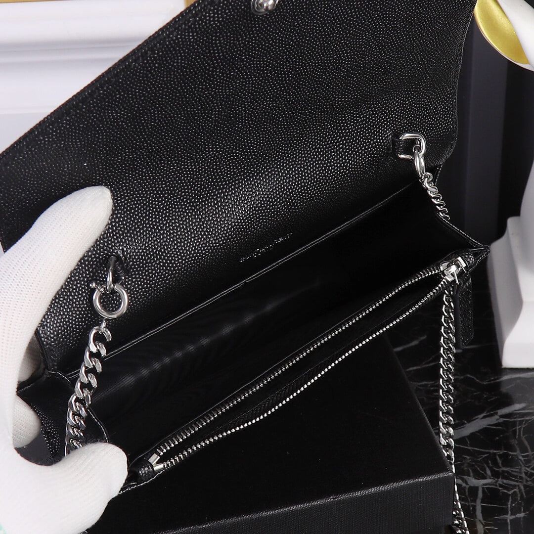 y s l kate shoulder bag black caviar leather silver chain small 393953