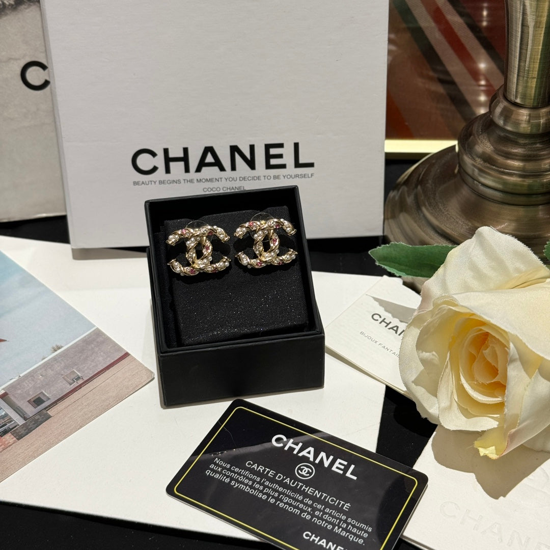 2024 new button rope inlaid pink diamond versatile pearl earrings ehhce290c40