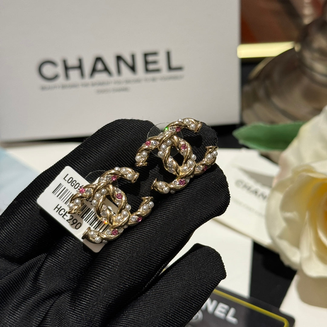 2024 new button rope inlaid pink diamond versatile pearl earrings ehhce290c40