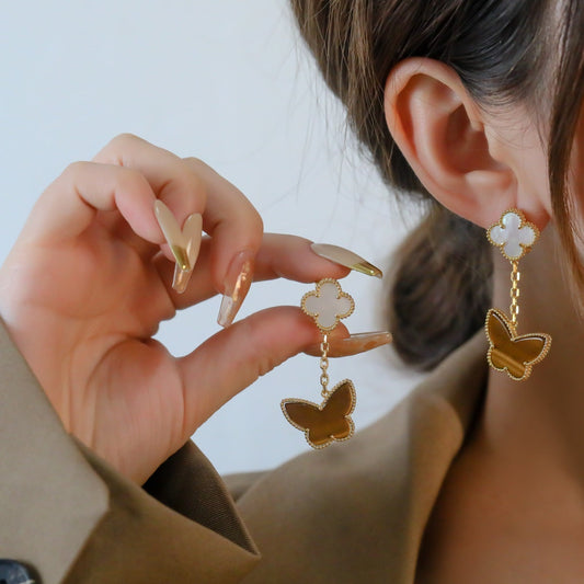 new lucky butterfly double flower earrings light luxury daily versatile earrings eh13168a59