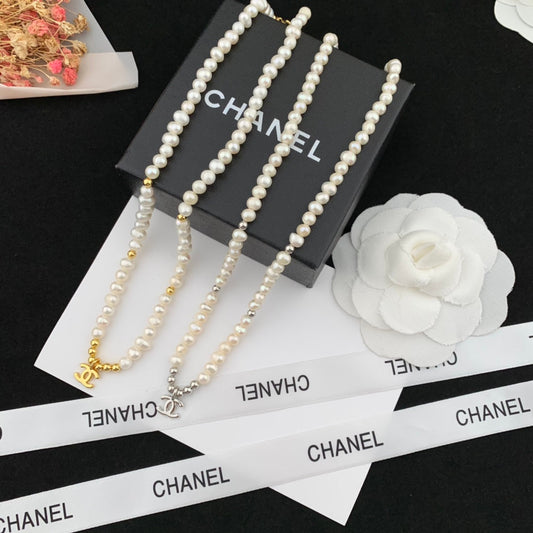 Premium Double C-Letter Pearl Collar Necklace XLA65