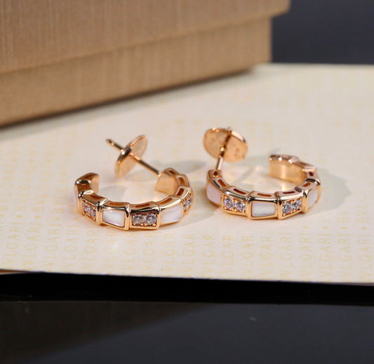 french personalized high grade snake bone white fritillaria inlaid diamond earrings ehc63