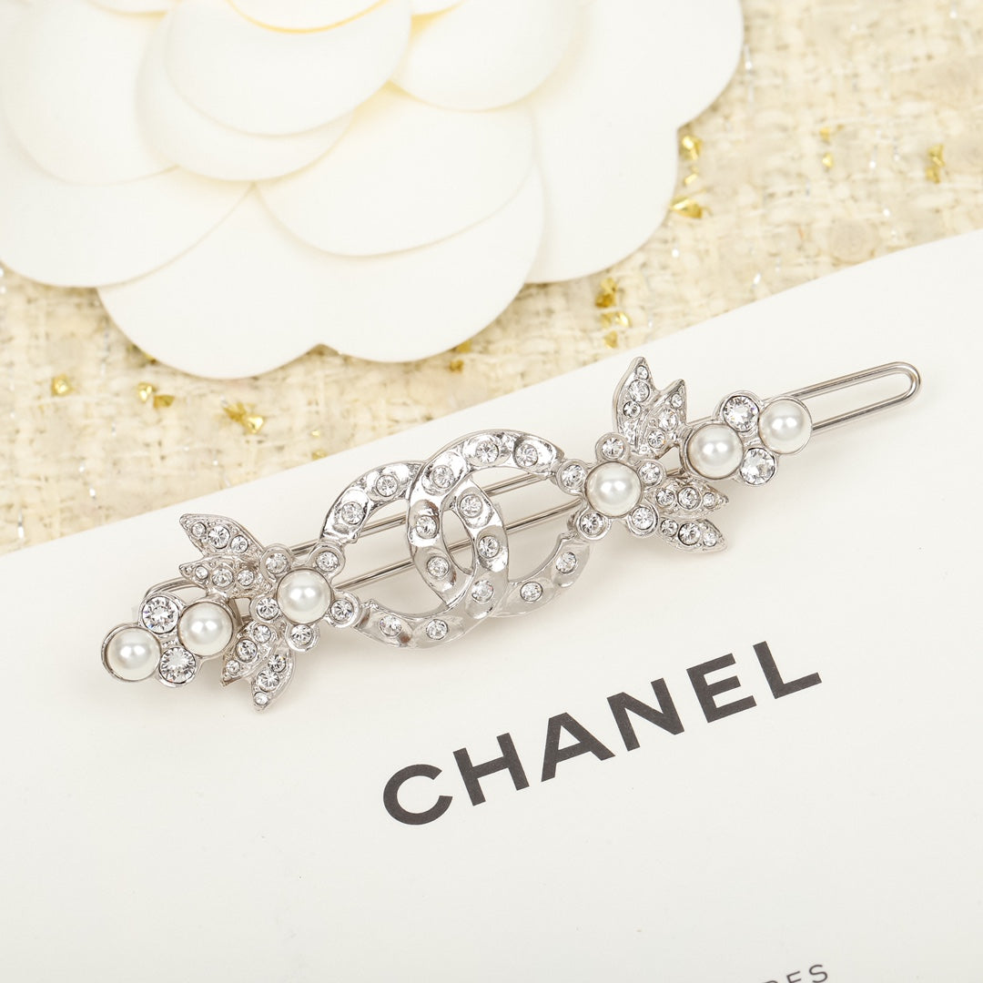 high grade silver pearl letter clip with diamond side hair clip fja2