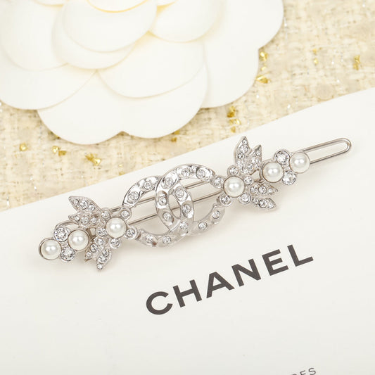 high grade silver pearl letter clip with diamond side hair clip fja2