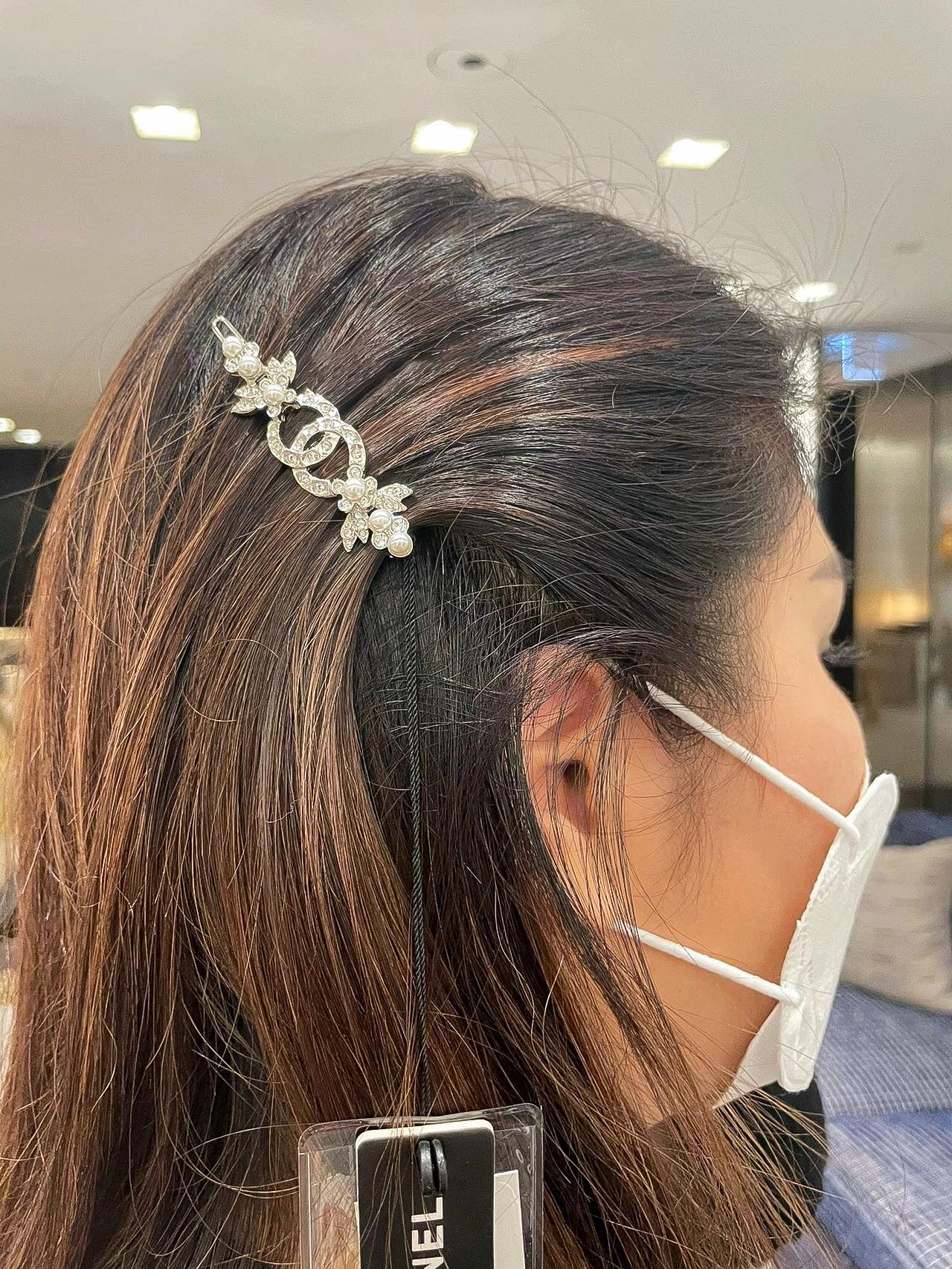 high grade silver pearl letter clip with diamond side hair clip fja2