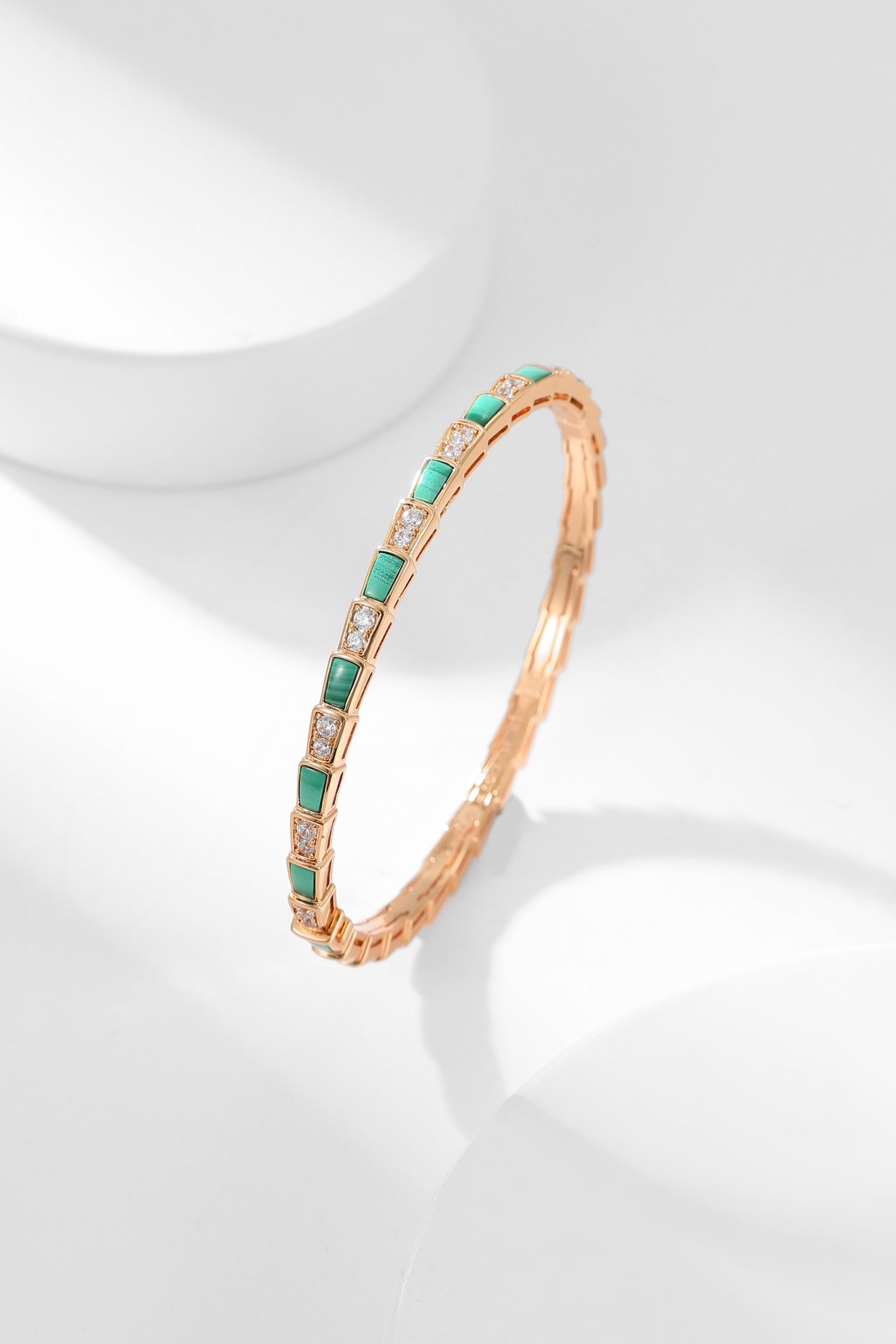 European and American Malachite Rose Gold White Fritillaria Diamond Snake shaped Bracelet SLA39