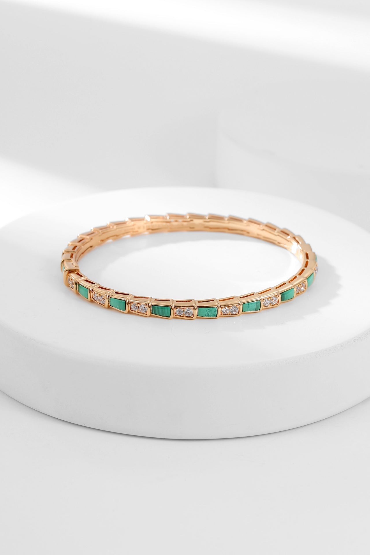 European and American Malachite Rose Gold White Fritillaria Diamond Snake shaped Bracelet SLA39