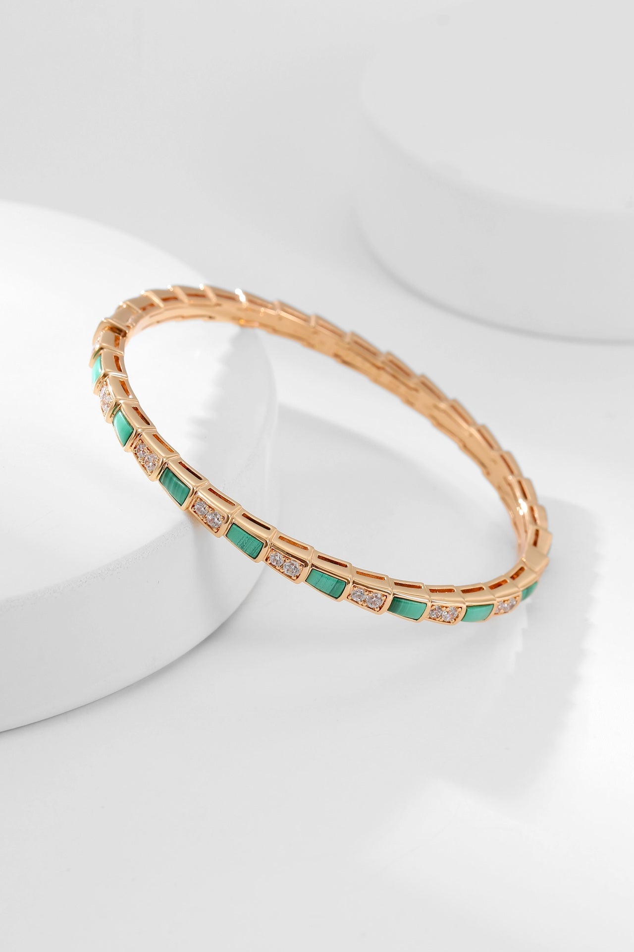 European and American Malachite Rose Gold White Fritillaria Diamond Snake shaped Bracelet SLA39