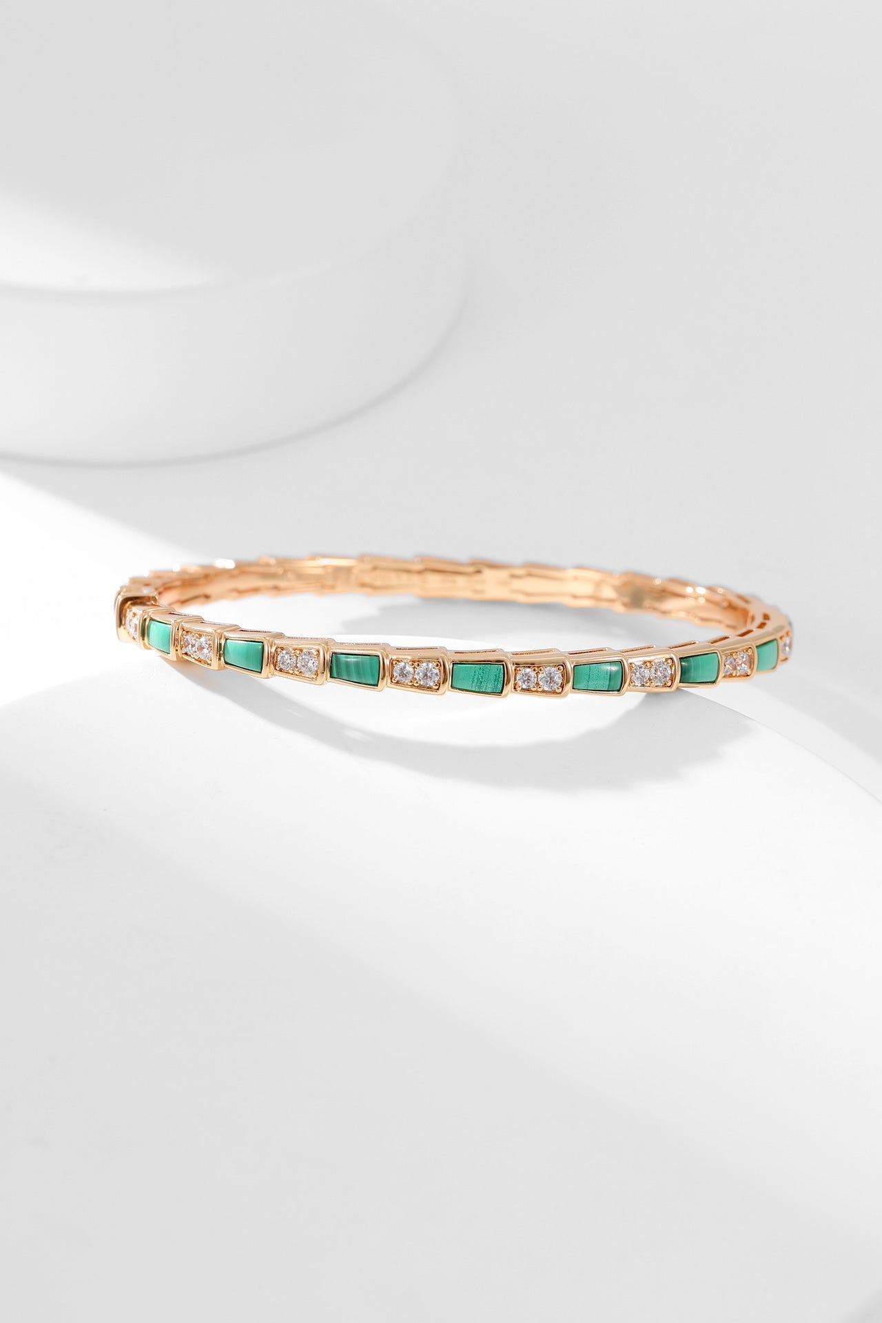 European and American Malachite Rose Gold White Fritillaria Diamond Snake shaped Bracelet SLA39