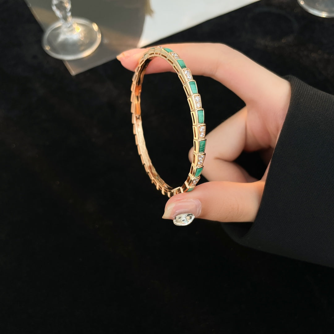 European and American Malachite Rose Gold White Fritillaria Diamond Snake shaped Bracelet SLA39