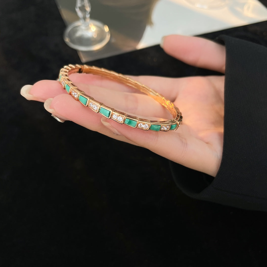 European and American Malachite Rose Gold White Fritillaria Diamond Snake shaped Bracelet SLA39