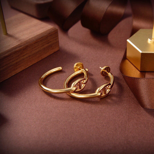 minimalist tidal pig nose circled gold earrings eha121