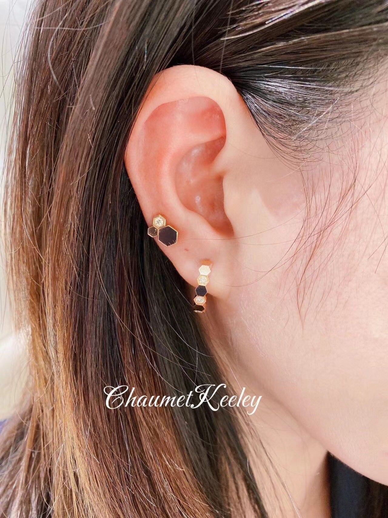 new fashion circle honeycomb rose gold pure silver ear ring eha118