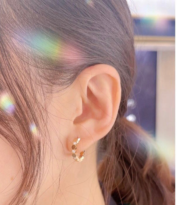 new fashion circle honeycomb rose gold pure silver ear ring eha118