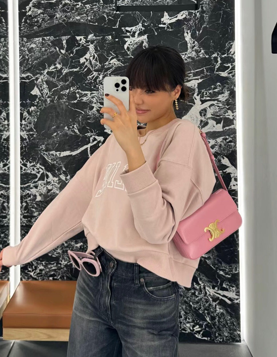 new love fashionable personality peach heart double layered unique earrings ins eha68