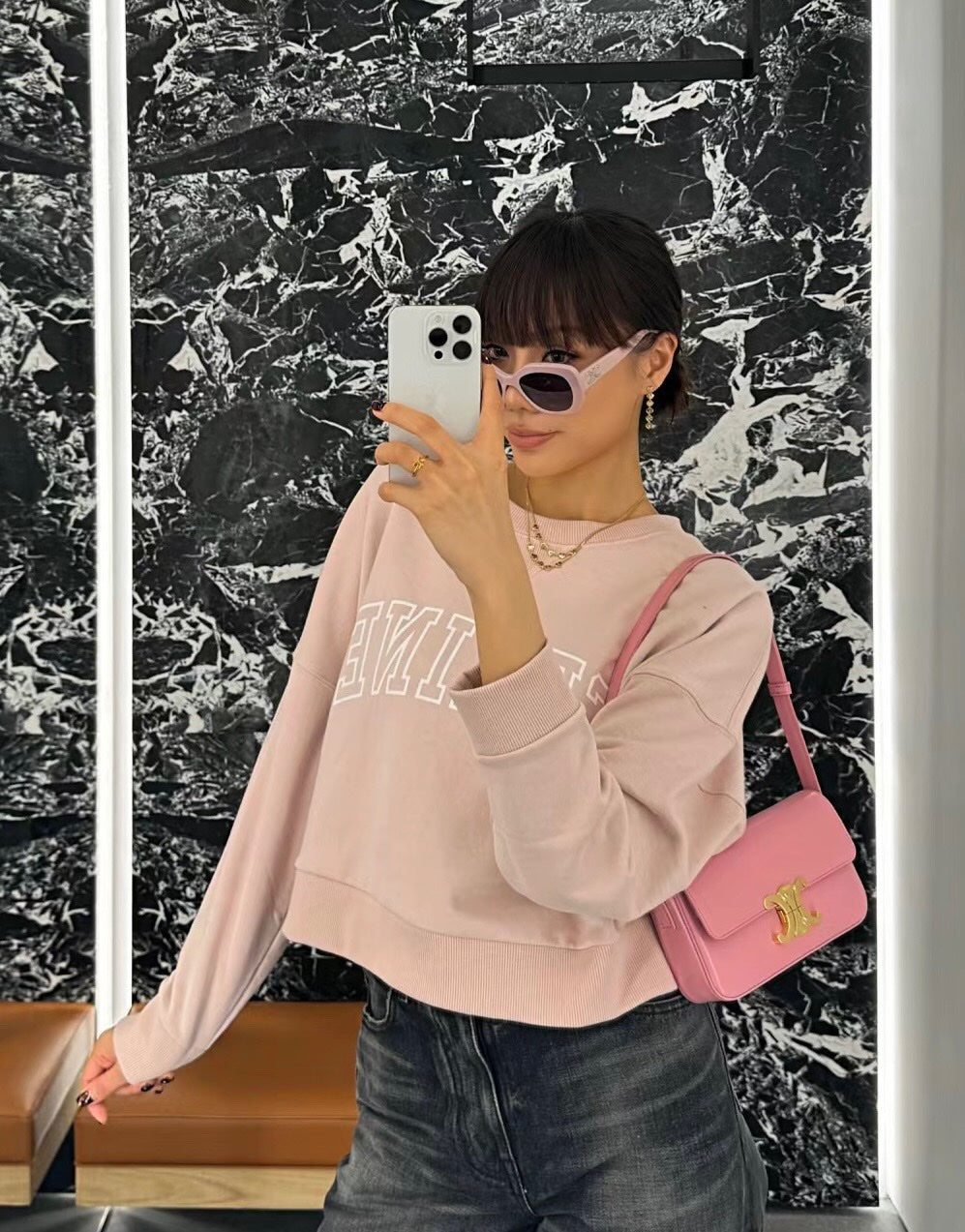 new love fashionable personality peach heart double layered unique earrings ins eha68