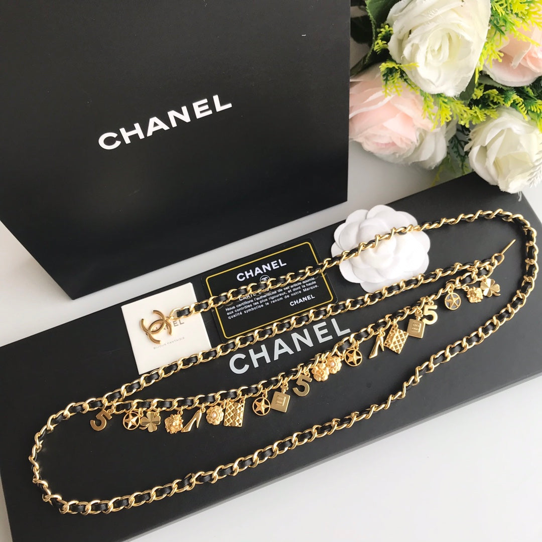 Chanel's latest versatile woven waist chain, black waist chain YLA5