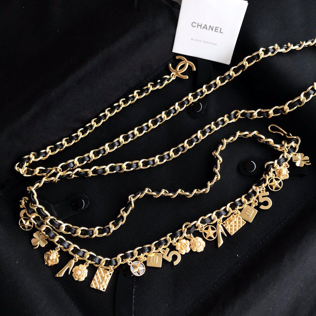 Chanel's latest versatile woven waist chain, black waist chain YLA5