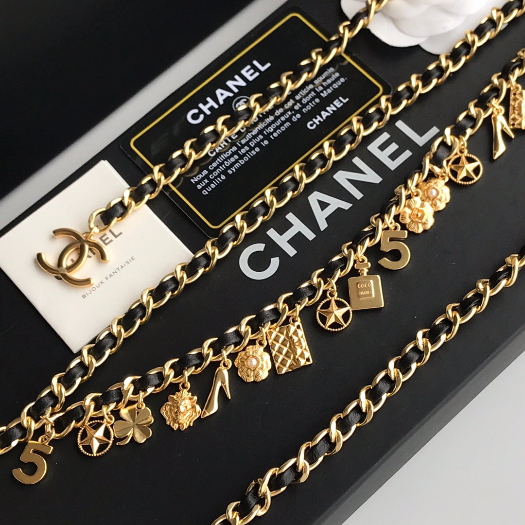 Chanel's latest versatile woven waist chain, black waist chain YLA5