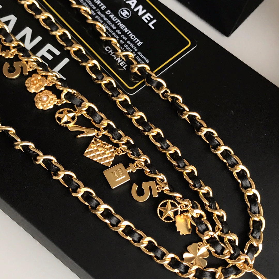 Chanel's latest versatile woven waist chain, black waist chain YLA5