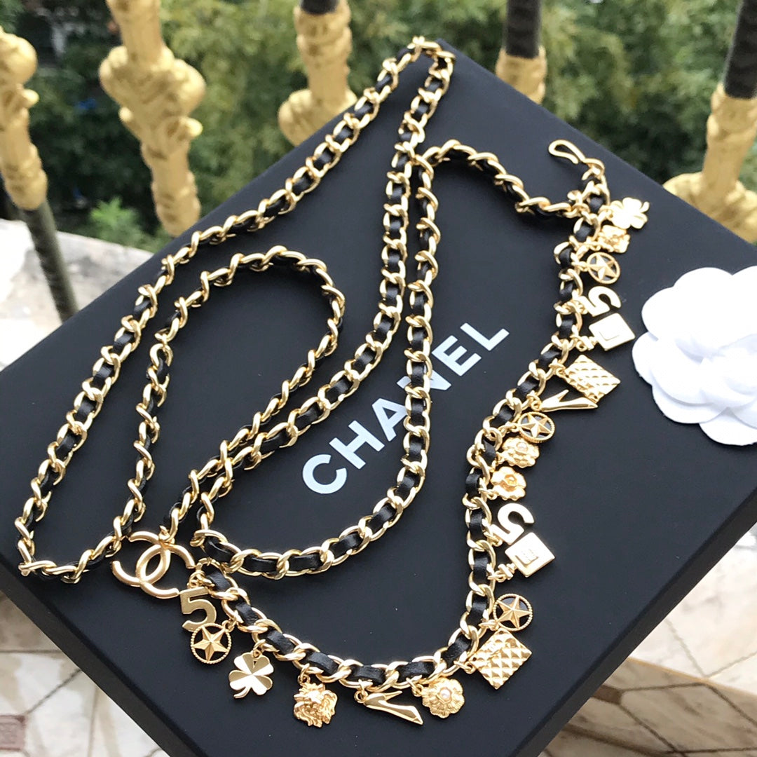 Chanel's latest versatile woven waist chain, black waist chain YLA5