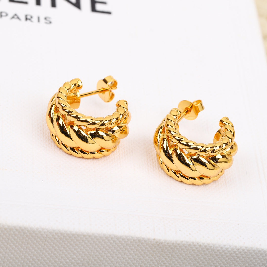 celine personalized european and american style fashionable and versatile hemp edge c shaped earrings eha73