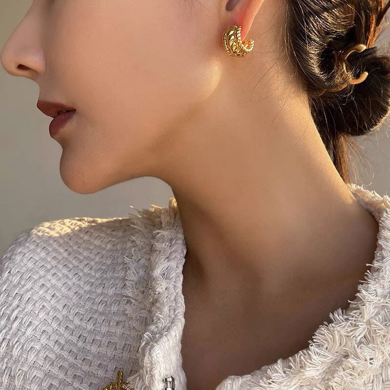 celine personalized european and american style fashionable and versatile hemp edge c shaped earrings eha73