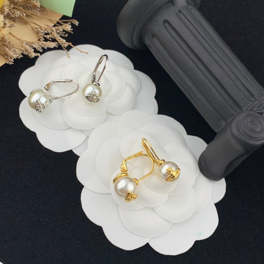 empress dowager saturn icon pearl gold silver earrings eha123