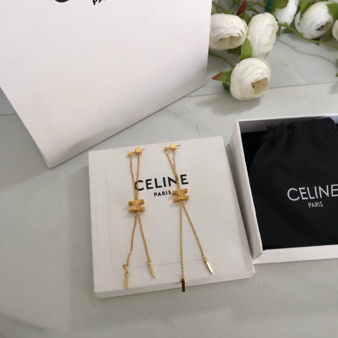 cel arc de triomphe geometric letter tassel pendant gold earrings eha133