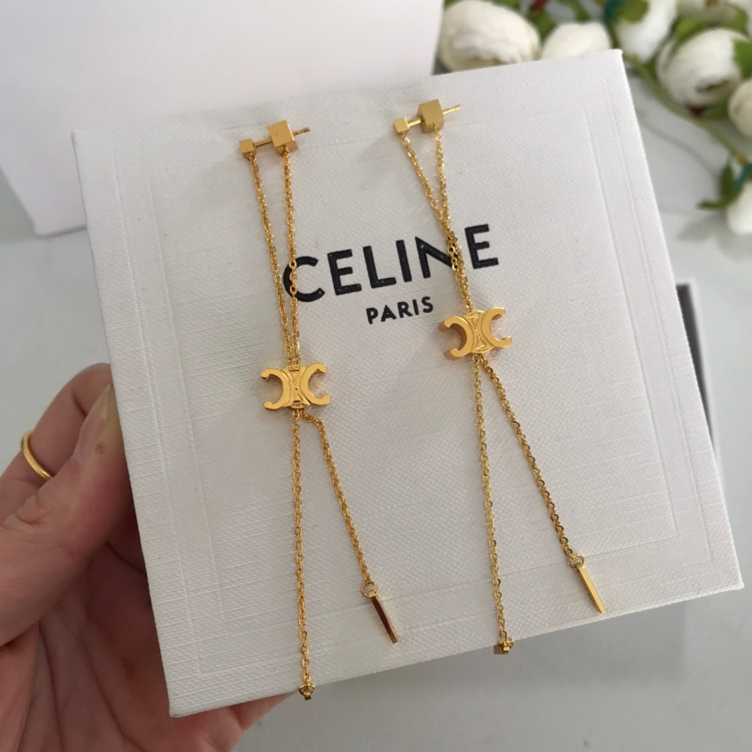cel arc de triomphe geometric letter tassel pendant gold earrings eha133