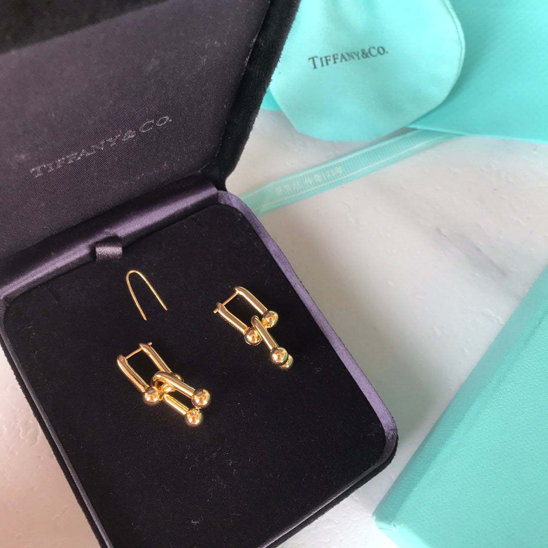 tiffany double chain gold earrings european and american eha87