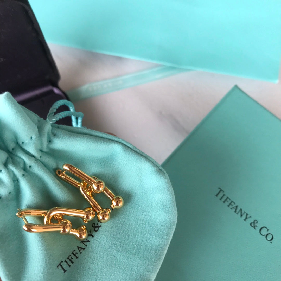 tiffany double chain gold earrings european and american eha87