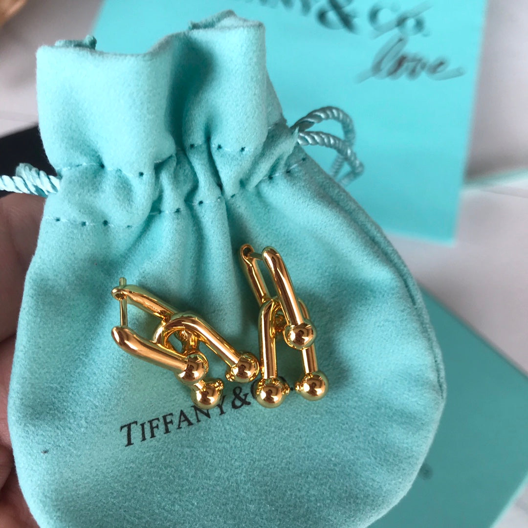 tiffany double chain gold earrings european and american eha87