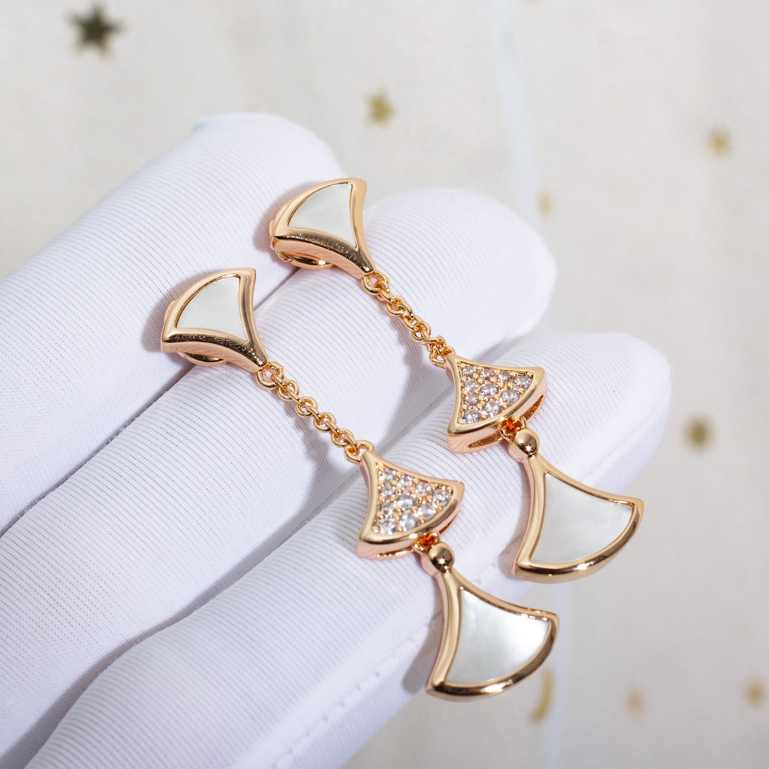 trendy fan set with diamonds long hanging white fritillaria rose gold earrings eha83