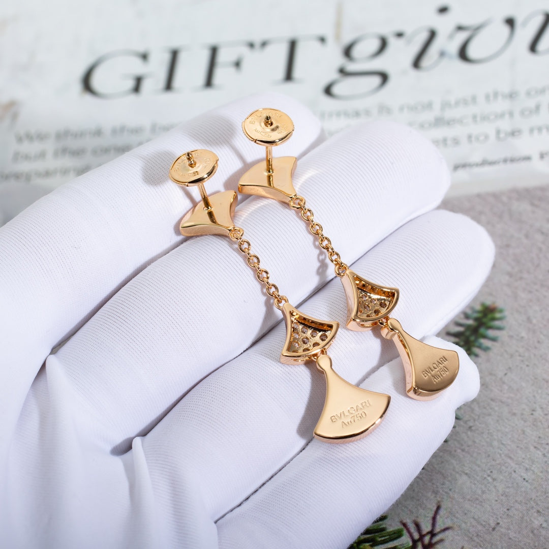 trendy fan set with diamonds long hanging white fritillaria rose gold earrings eha83